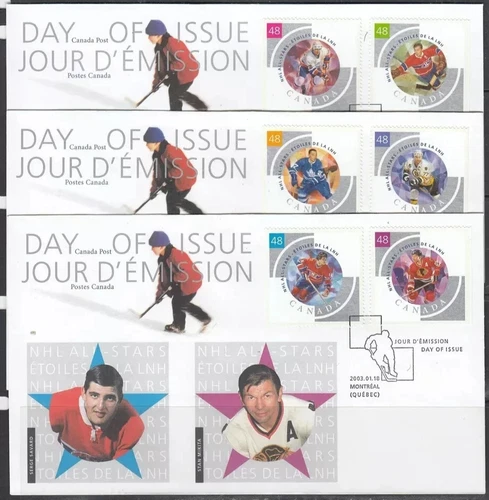 CANADA 2002 NHL ALL STARS #1935a-f FIRST DAY COVERS SET OF 3 !! M294