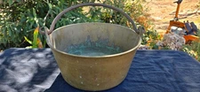 Large 11" Round Vintage Brass Cooking Pot Cauldron 7+Lb With Folding Iron Handle