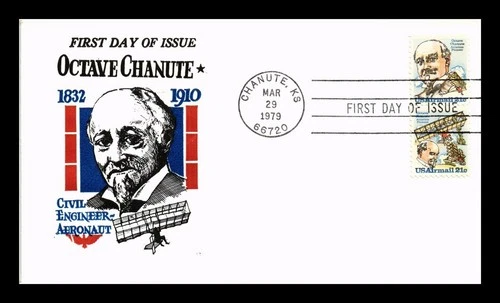 DR JIM STAMPS US COVER OCTAVE CHANUTE AIR MAIL FDC COMBO JACK DAVIS CACHET