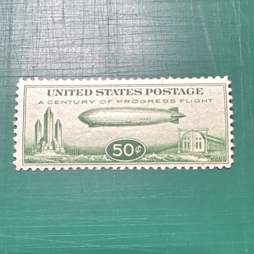 US C-18 MNH 50c Airship A Century of Progress Flight Postage Stamp Green 1930s - product listing photo