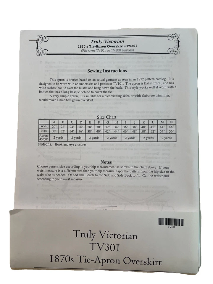 TV301 Truly Victorian 1870 Tie Apron Overskirt Pattern Design 1869-1876 - Image 2 of 2