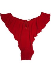 VTG Victoria s Secret Red Hi Leg Brief Panty red ruffled chiffon thong Sz S