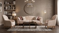 Beiges Modernes Wohnzimmer-Set Sofas Sessel Polstersofas