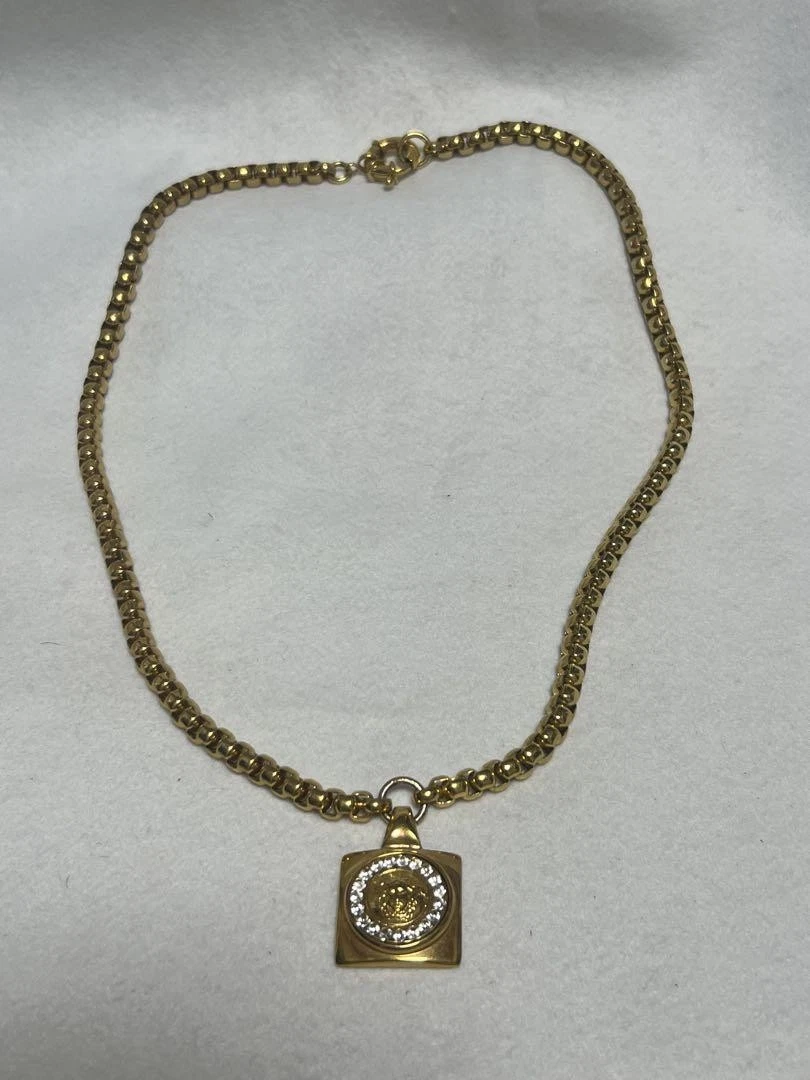 Gianni Versace Collana Oro Strass Medusa Ciondoli Unisex Accessori Auth