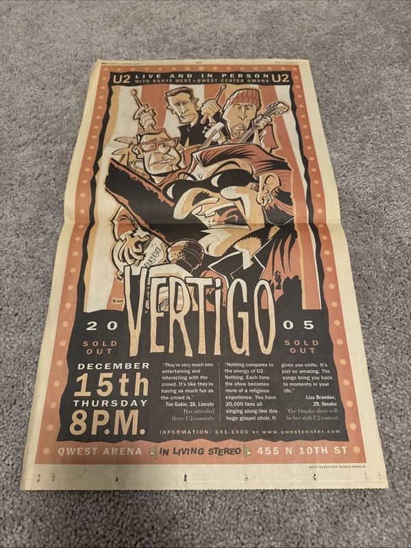 U2 Concert Paper Ad For Concert For Vertigo 2005 Tour In Omaha Qwest Arena