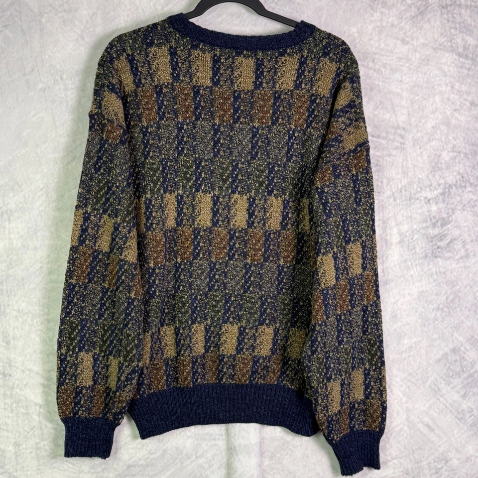 Towncraft Vintage Mens Sweater Large Acrylic Brown Blue Knit Pullover 90s Cosby - Image 2 of 4