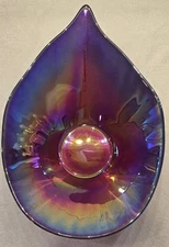 Art Glass Bowl Colorful Iridescent Centerpiece Large Leaf Shaped 15.5 x 10.5" 