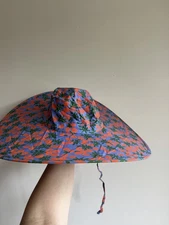 Baggu Packable Sun Hat, blue with oranges, EUC, limited edition