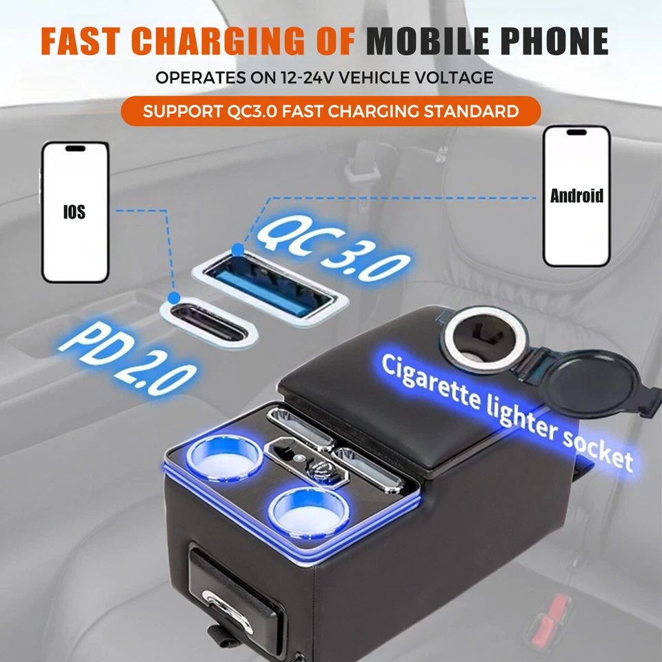 Universal 7 Colors Rear Bench Seat Organizer Truck Seat Car Center Console Grey Foto 3 de 4