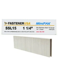 1 1/4" LEG x 1/4" CROWN 18GA 304SS L15 STAPLES 1,000ct | SSL15