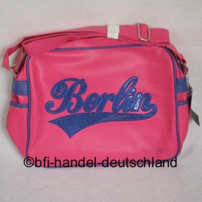 Schultertasche Tragetasche MESSENGER BAG Damen Herren Logo Berlin Grün Rot Vio.