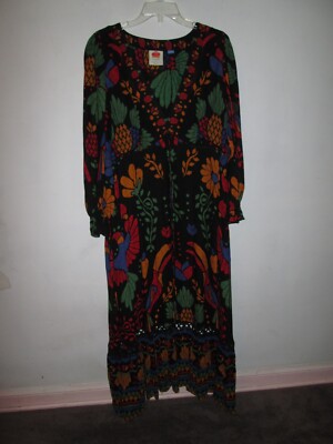 FARM RIO Anthropologie Georgette Maxi Colorful Dress Floral Black Plunge ~  XLP | eBay