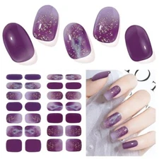 Semi Cured Gel Nail Strips, 28Pcs Uv Gel Nail Stickers, A34 Purple Lightning