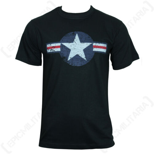  T-Shirt schwarz USAF - US American Air Force Roundel Star Streifen Top Neu - Bild 1 von 1