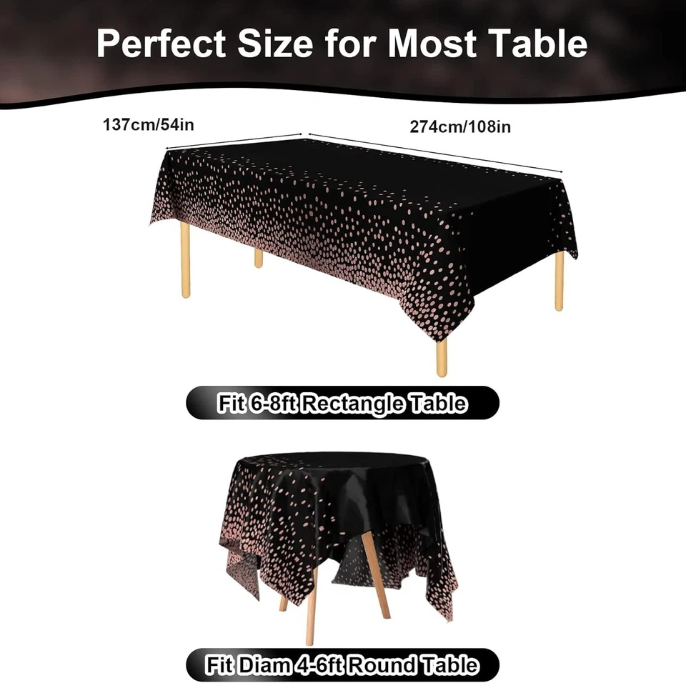 Tablecloth 137x274cm 3 Pack Black Rose Gold Dot Plastic Party Picnic Cover - Image 2 of 4