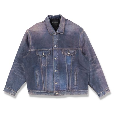 Balenciaga Blue Denim Trompe-Loeil Calfskin Leather Jacket | Size L RRP $4390