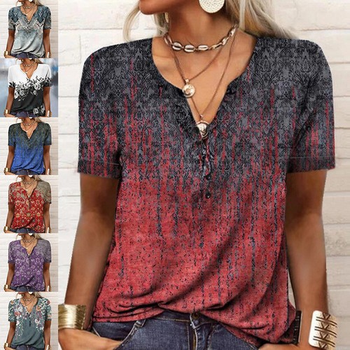 Women's Summer Tops V Neck T Shirt Ladies Beach Casual Short Sleeve Tunic  Blouse | eBay