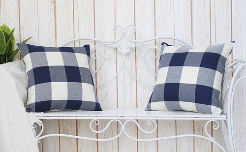 Navy Blue Buffalo Plaid Outdoor Throw Pillow Covers 18x18 Set of 4 Blue and WHT - Picture 8 of 8