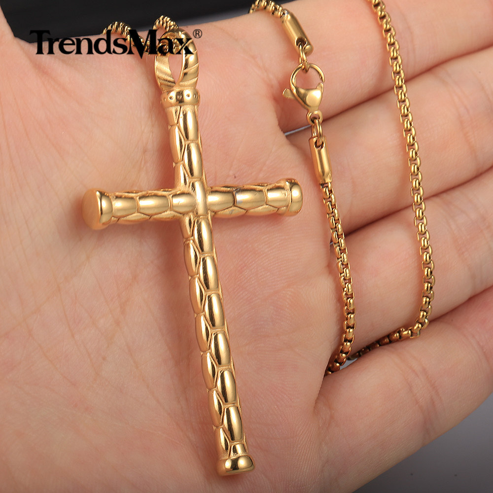Yellow Gold Plated Grain Cross Pendant Necklace 18-24