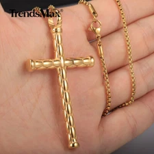 Yellow Gold Plated Grain Cross Pendant Necklace 18-24" Box Chain For Men Women