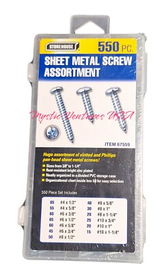 550 Piece Sheet Metal Screw Assortment Storehouse Sizes from 3/8'' to 1-1/4''