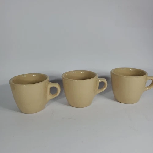 3 Tepco Tan Heavy Mugs Diner Restaurant Ware Coffee 3" Cup Retro VTG Lot USA