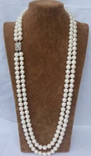 Natural Double strands 24 inch AAAA+ 7-8mm Akoya white pearl necklace 925S