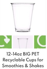 200 X 12-14oz BIG PET Recyclable Cups With Dome Lids for Smoothies & Shakes