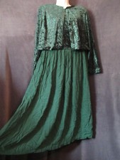 90's Vintage Jamie Brooke Green Crushed Velvet Crinkle Rayon Jumper Dress Jacket