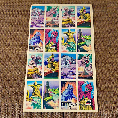 Vtg 1960s Kaiju Monster Menko Sheet 16 Uncut Godzilla Chandorah Sadolar Style JP