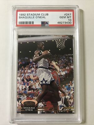 1992 stadium club #247 shaquille o neal psa 10 rookie card gem