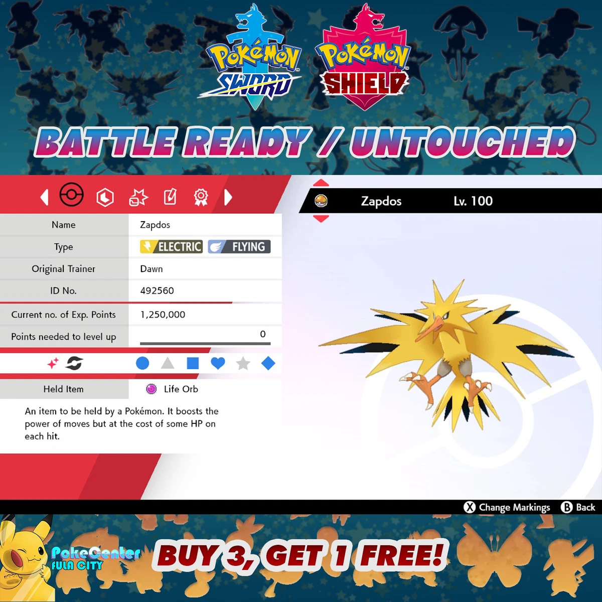 Pokemon Sword and Shield Shiny Zapdos 6IV-EV Trained