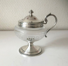 moutardier CAILAR BAYARD métal argenté et cristal dépoli Décor FRISE GRECQUE 9cm