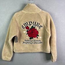Empyre Fleece Jacket Womens Small Tan Khaki 1/4 Zip Crop Sweater Rose