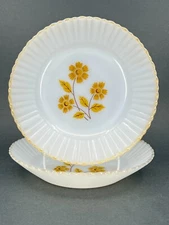 2 Vintage Termocrisa Milk Glass Salad Soup Bowls Flowers Gold Trim Ruffle 7.5"D