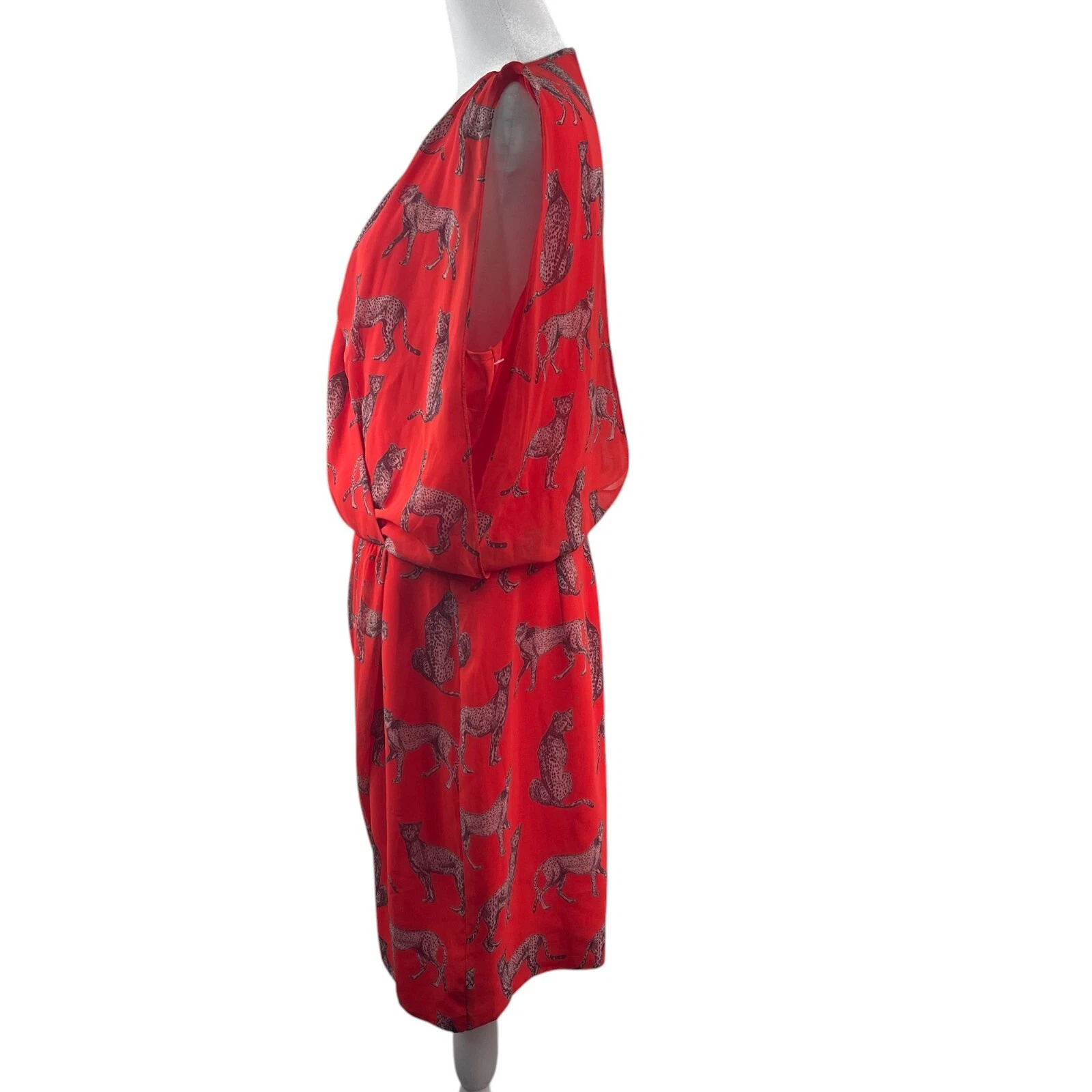 Abito Marciano rosso ghepardo finto avvolgente L senza maniche safari dimagrante San Valentino