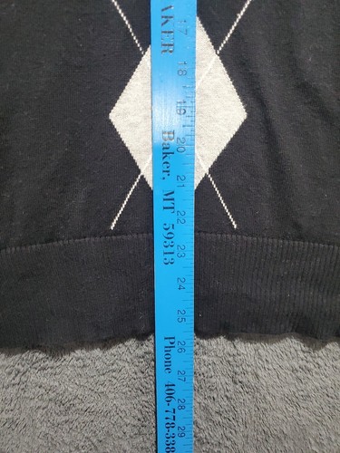 TOMMY HILFIGER Mens Geometric Black Argyle Tight Knit V-Neck Sweater Size 2X 2XL - Picture 7 of 8