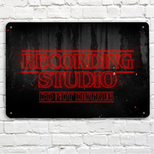 Recording Studio Red Neon Stranger Music Door A4 Metal Home Bar Sign - Picture 1 of 3