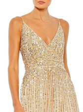 Mac Duggal NWT Sequined Sleeveless Wrap Over A-Line Gown In Nude Size 10