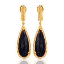 Blue Sapphire Gemstone Dangle Earrings 925 Silver Wedding Designer Jewelry