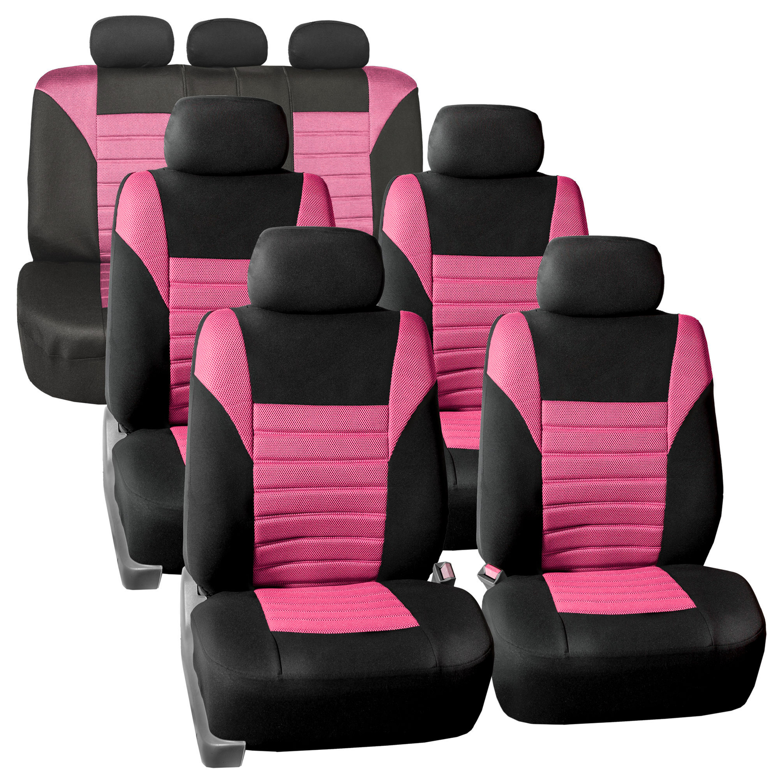 7 Seater 3 Row SUV Seat Covers for Auto 3D Mesh Pink Black Full Set