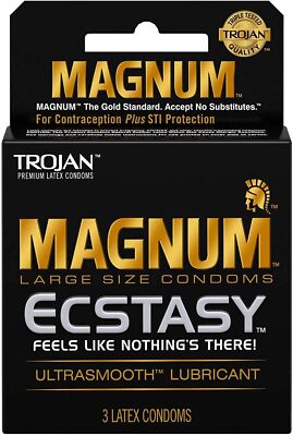 Trojan Magnum Ecstasy Ultra Smooth Lubricant Latex Condoms 3-Pack
