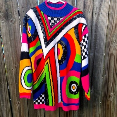 1989 Vintage IB Diffusion Sport Mock Neck Geometric Color Block Tunic Sweater S