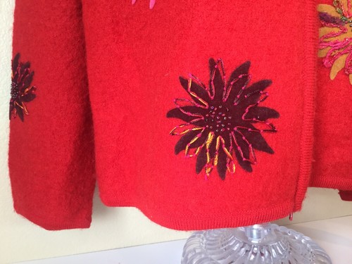 Vintage Y2K Susan Bristol Sweater Women’s Red Size Large 100 % Wool Flowers - Picture 2 of 9