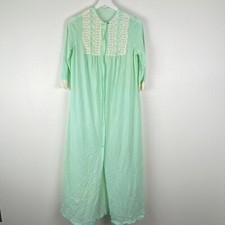 Kayser Nightgown Robe Set Green with Cream Lace Detail Size Small READ