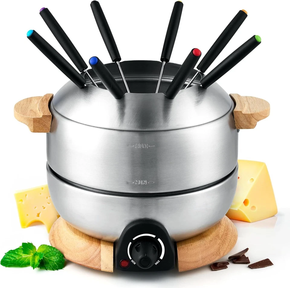 Stainless Steel Fondue Pot, 6-Cup Electric Fondue Set, 8 Color-Coded Forks - Image 2 of 4