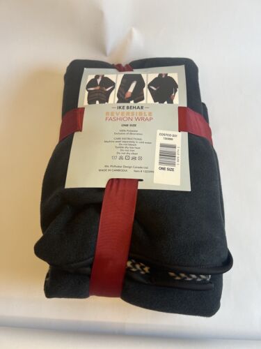 Womens Ike Behar Reversible Fashion Wrap Fleece Black One Size - Picture 3 of 4