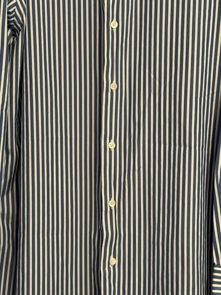 Solemare Maus Hoffman Men Size 16.5 Blue White Striped Shirt Button Down Italy - Image 4 of 4