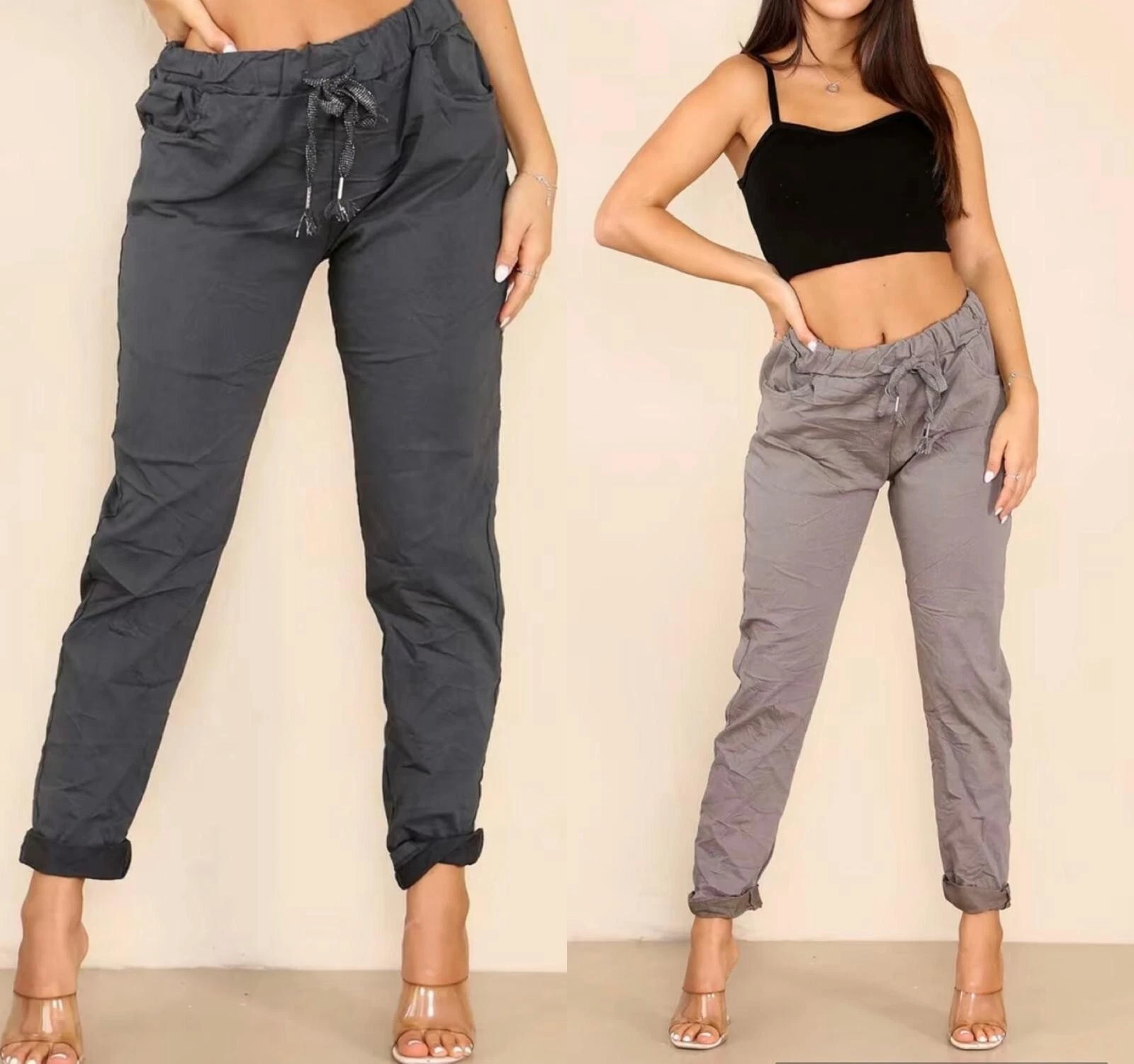 Ladies Magic Trouser Plain Elasticated Stretchy Jogger Pants for Womens