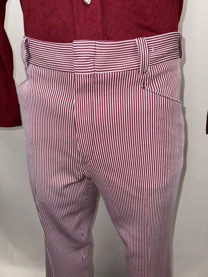 Pantalones Forge Vintage Para Hombre 40 32 Poliéster Rojo Rayas Ocio Disco MCM 60s 70s Foto 4 de 4